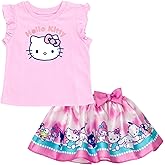 Hello Kitty Birthday Girls T-Shirt and Satin Skirt Outfit Set Toddler to Big Kid Sizes (2T - 14-16)
