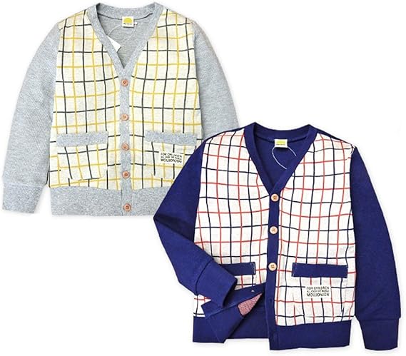 Amazon 子供服 男の子 アウター カーディガン Moujonjon ムージョンジョン 長袖 ジャガード素材 チェック柄切替 男児 キッズ カーディガン 通販