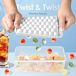 WIBIMEN Ice Cube Tray with Lid and Bin - Round Ice