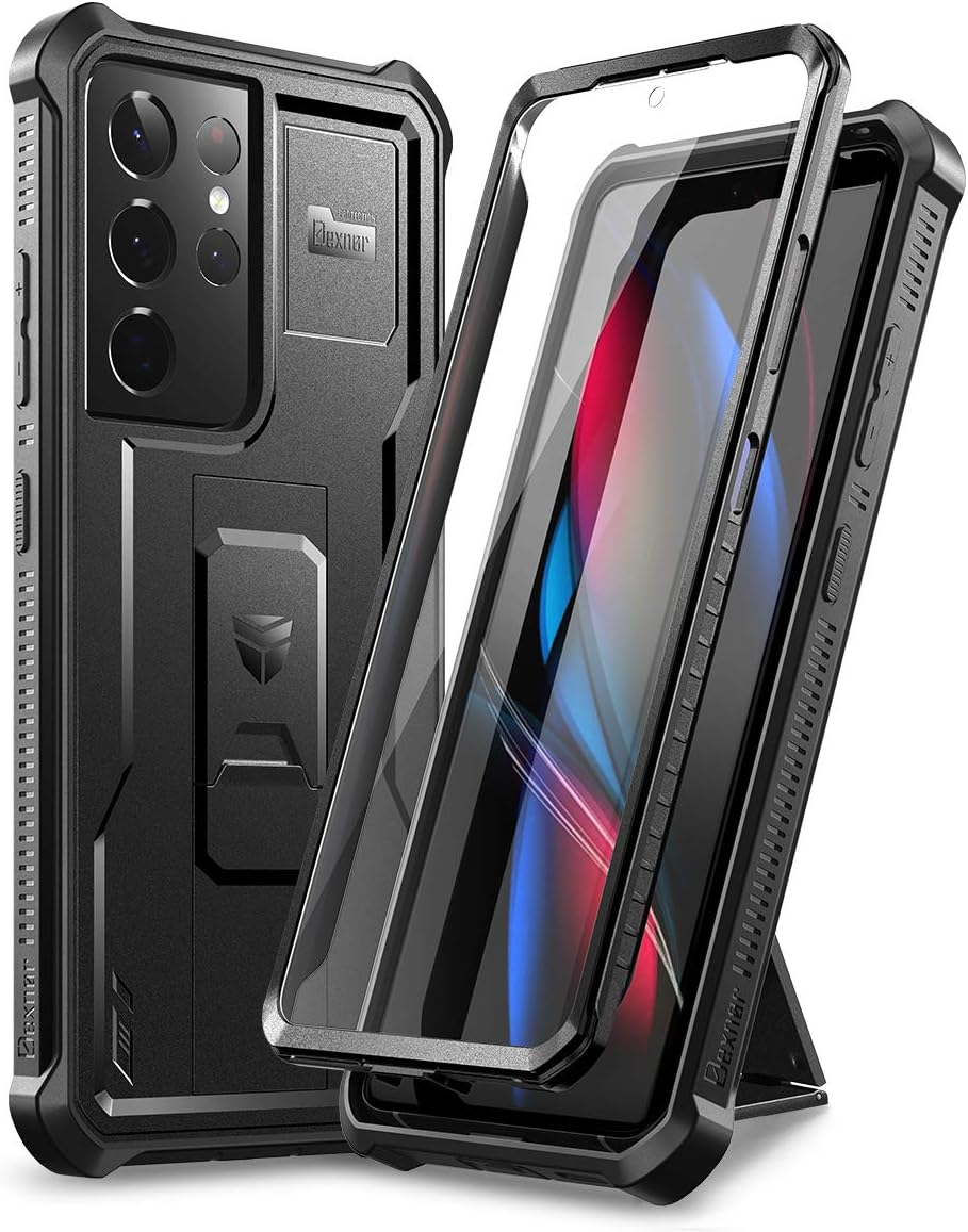 Dexnor Case for Samsung Galaxy S21 Ultra 5G 6.8 Inch with Built-in Screen Protector Military Grade Armour Heavy Duty 360 Full Body Shockproof Bumper Protection Cover with Stand