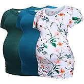 Bearsland Womens Maternity Tshirt Modal Classic Side Ruched Tee Top Mama Pregnancy Clothes