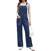 luvamia Jean Overalls for Women Loose Fit Baggy Wide Leg Bib Pocket Adjustable Straps Stretchy Denim Overall Jumpsuits