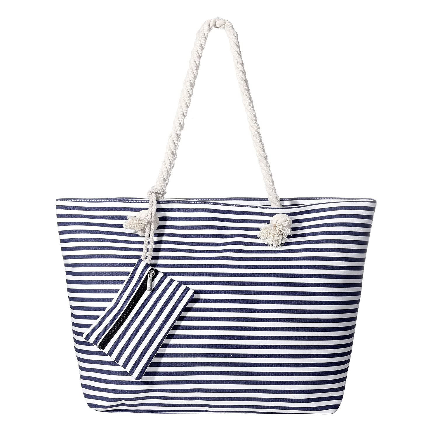 MASADA Large beach bag water resistant with zip Small blue stripes