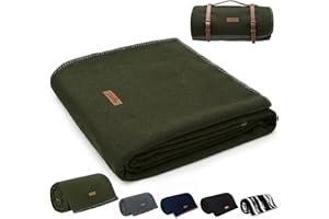 Molithe 100% Wool Blanket, 62" x 86", Warm, Thick, Washable, Military Wool Blanket, Great for Camping, Outdoors, Sporting Events, Survival Kits