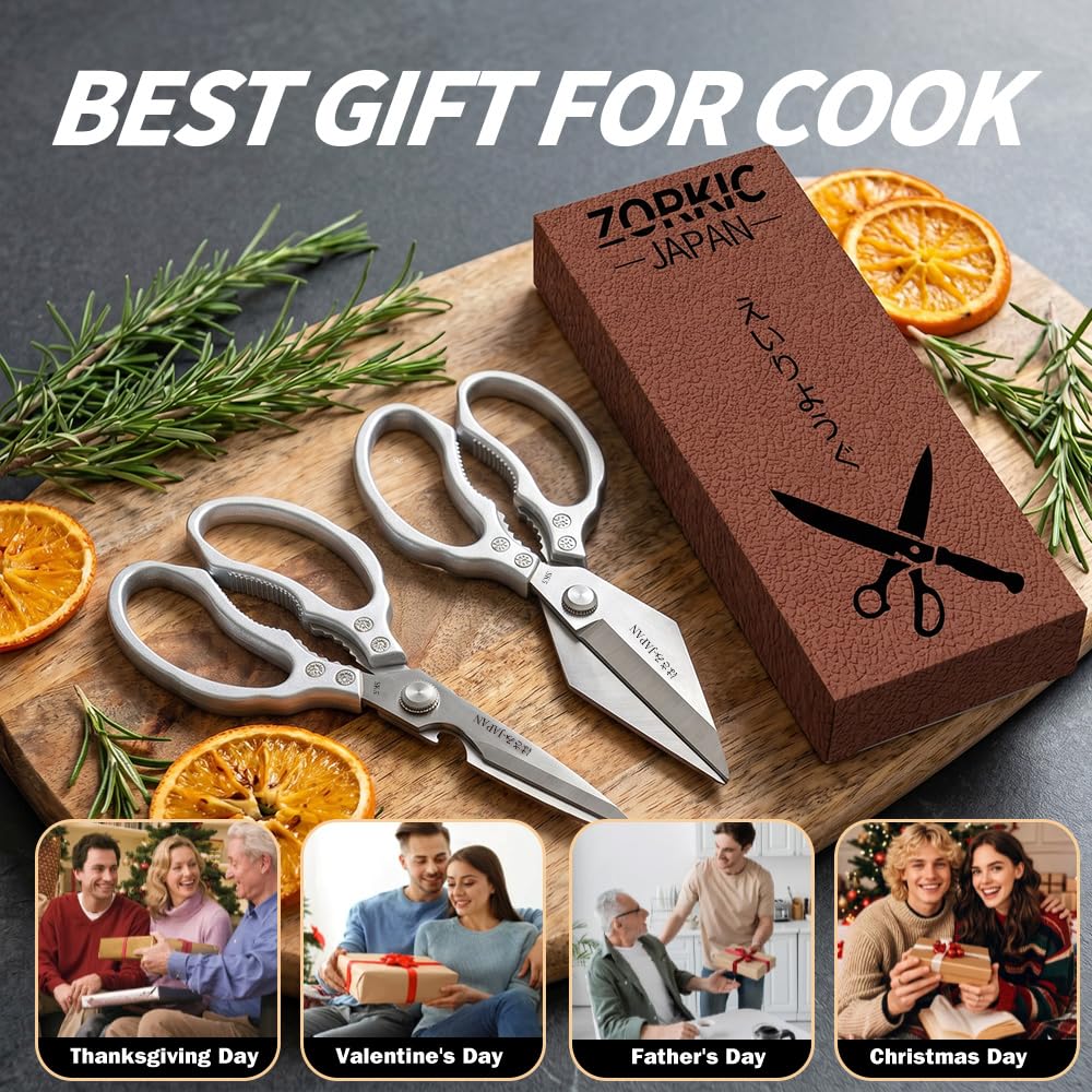 ZORKIC Küchenschere Set Silber 2er-Pack Hähnchenschere, Edelstahl Geflügelschere Fleischschere, Scharf Haushaltsschere Küchen Schere für Gemüseschere, Hühnerknochen Scheren 8