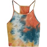 RoseSeek Women's Ribbed Knit Tie Dye Camisole Top Sleeveless Slim Fit Crop Tops Y2K Cami Streetwear Women Shirts