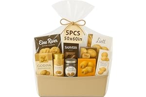 WIKDAY Extra Large Cellophane Wrap for Gift Baskets 5 PCS 50x60 Inches Jumbo Big Clear Cello Gift Bags with Ties Plastic Packaging Products