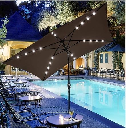 Amazon Com Legendary Yes 10x6 5 Feet Solar Patio Umbrella 20 Led Lighted Outdoor Rectangle Table Market Aluminium Umbrella Crank Tilt Chocolate Garden Outdoor