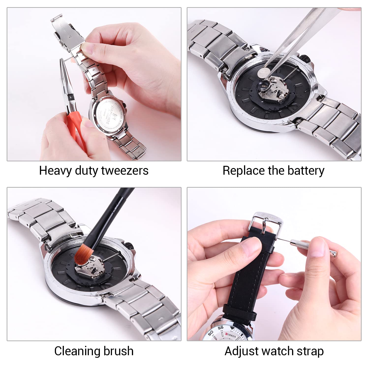 Watch Tool Kit, Ohuhu 213 PCS Upgraded Heavy Duty Watch Repair Kit Battery Replacement Link Removal Band Tool Kits Professional Watch Back Case Opener Removal Tools with PU Leather Bag Fathers Day