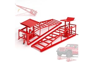 LOCKIETTA 2 PCS Hydraulic Car Ramps with Wheels, 11065LBS 5T Heavy Duty Car Ramp with Hydraulic Jack, Portable Car Lifts for Oil Changes for Home Garage, 9"-14.2" Lifts, Red