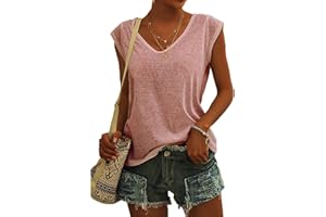 OSMUAL Womens Summer Cap Sleeve U Neck Blouses T-Shirt Casual Loose Fit Basic Shirts Solid Color Tank Tops