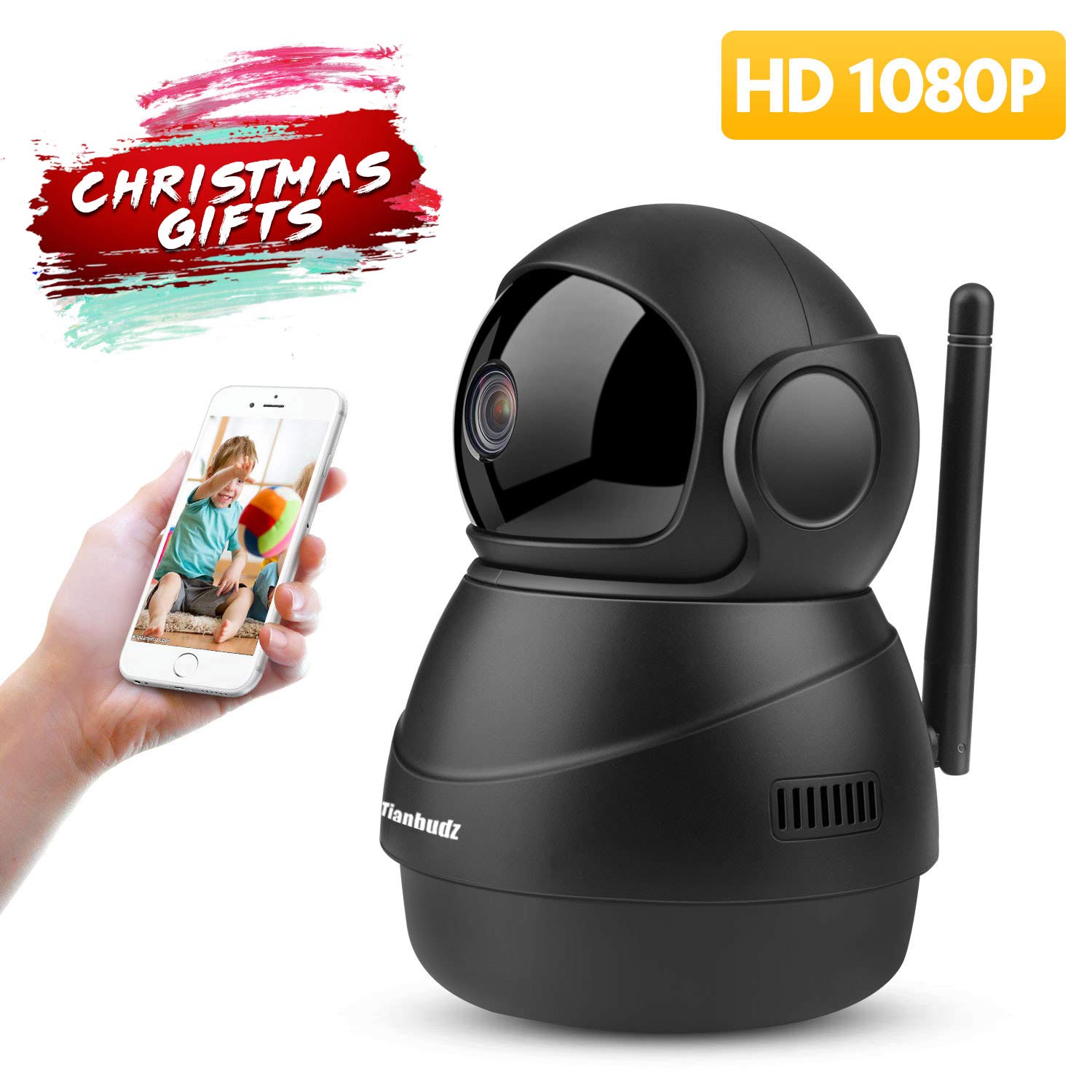 WiFi Camera, Tianbudz Wireless Security Camera with Two-Way Audio, Night Vision, 2.4GHz &amp; 1080P IP Camera for Pet/Baby Monitor, Home Security Camera Motion Detection Indoor Camera with SD Card Slot