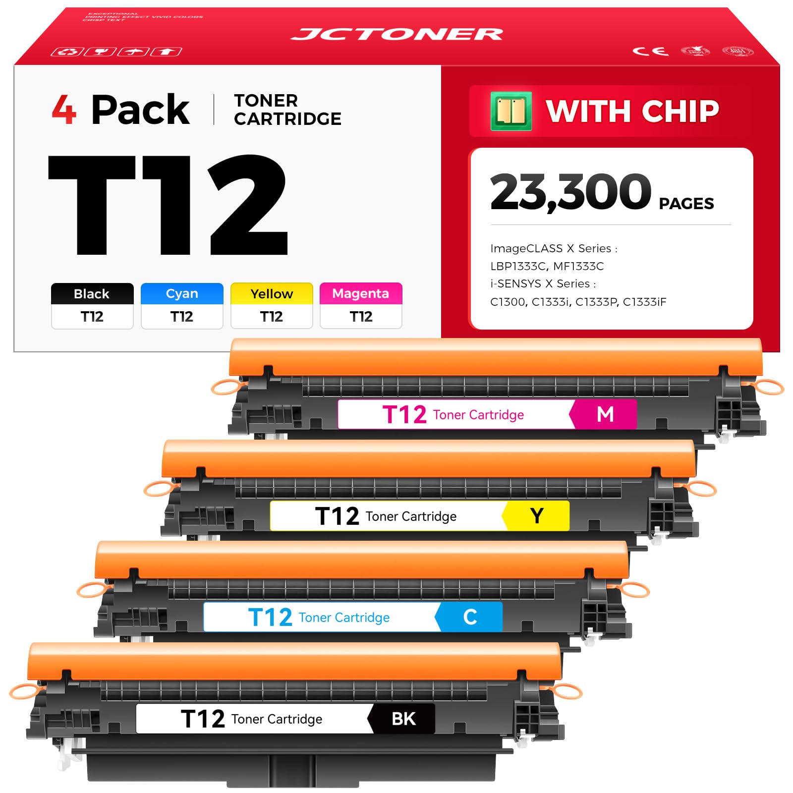 T12 T12L Toner Cartridge Set 4-Pack with chip High