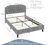 Yaheetech 5ft King Bed Frame Upholstered Platform Bed with Headboard Velvet Grey view 2