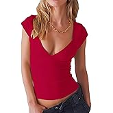 ForeFair Women Sexy Deep V Neck Backless Tank Top Slim Fit Summer Casual Y2k Crop Short Sleeve Top