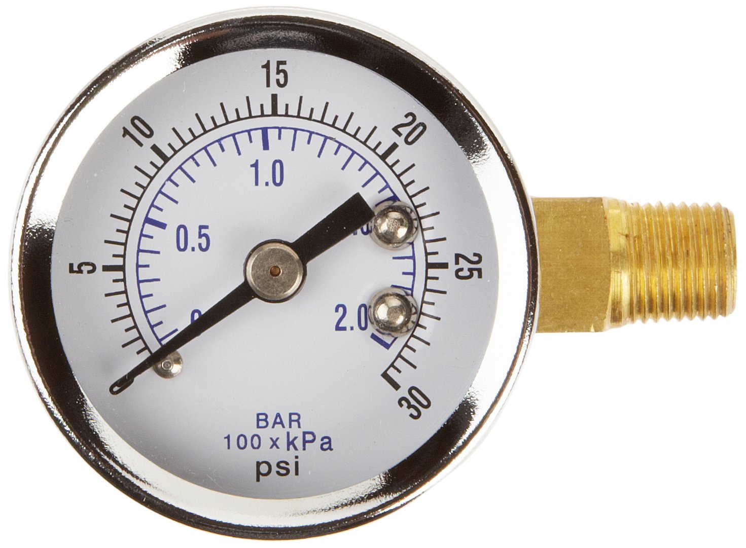 Bottom Mount Dry Pressure Gauge with a Black Steel Case Brass Internals