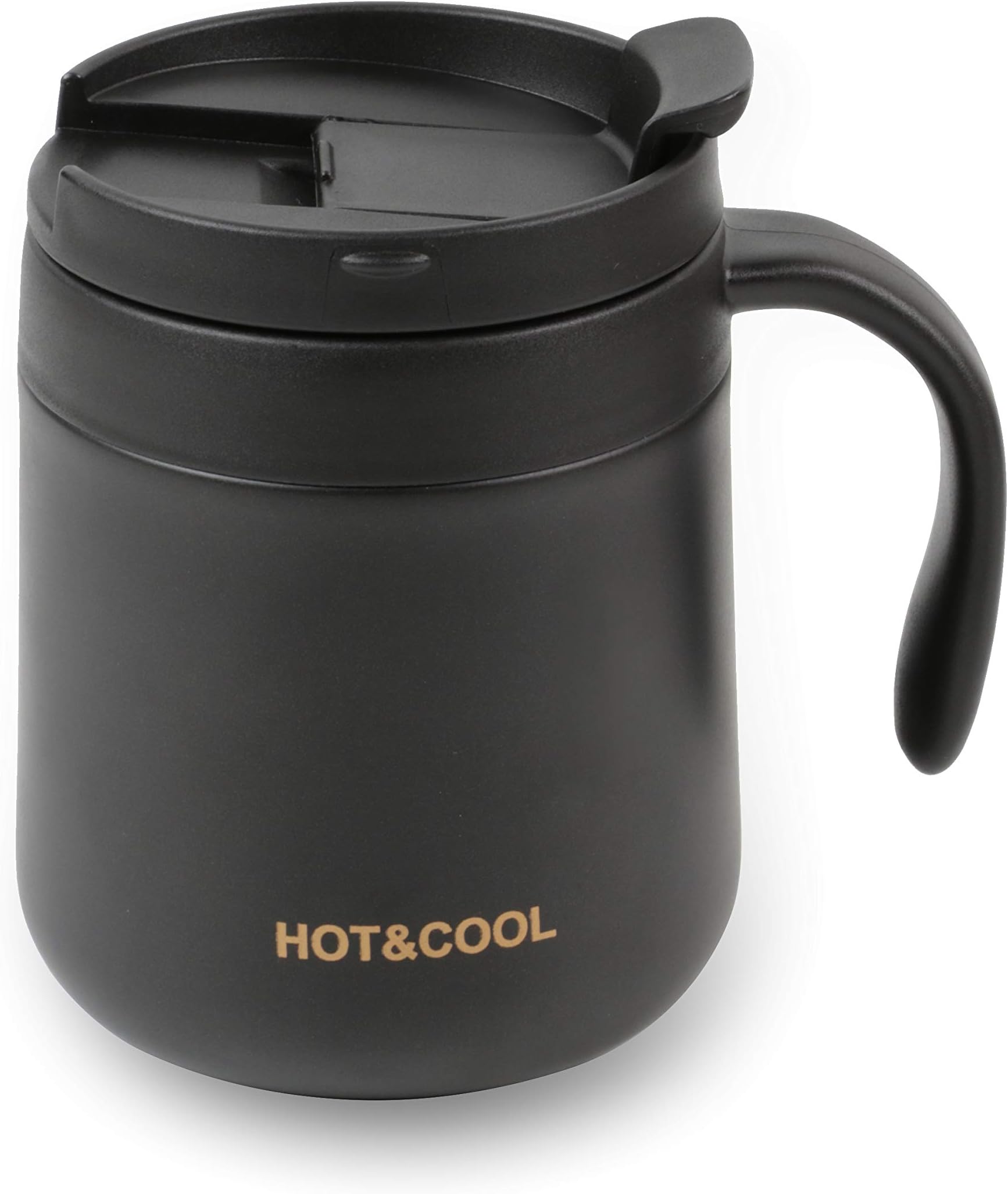 Ivalue Office Coffee Mug Double Wall Vacuum Coffee Cup Travel Mug with Handle Reusable Stainless Steel Thermal Tumbler Mug 12oz (Black, 1)