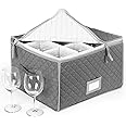 Stemware Storage Case - Holds 12 Wine Glasses or Crystal Glassware with Label Holders and Fully Padded Inside - 16" x 13" x 10"H - Gray - Hard Sides and Stackable