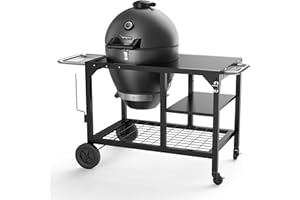 BRANDMAN GRILLS SINCE 1987 Brand-Man RODEO 22" Steel Kamado Charcoal Grill & Smoker - Cast Iron Grates, Grilling Basket, Large Prep Table Cart, Ideal for Outdoor Cooking