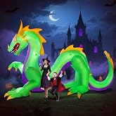 inslife Giant 14FT Length 9FT Tall Green Dragon Halloween Inflatables, Halloween Dragon Blow Up Inflatable Outdoor Decoration Built-in 9 LEDs and Independent High-Power Blower for Yard Lawn Decor