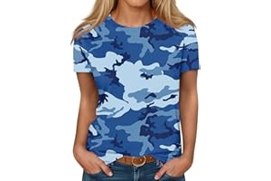 GENERIC T Shirts for Women Camouflage Print Cute Going Out Tops Short Sleeve Crew Neck Shirts Blouses Casual Clothes Trendy S-5xl