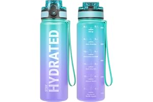 SAHARASAILOR Sahara Sailor Water Bottles, 32oz Motivational Sports Water Bottle with Time Marker - Times to Drink - Tritan, BPA Free, Wide Mouth Leakproof, Fast Flow Technology with Clean Brush (1 Bottle)