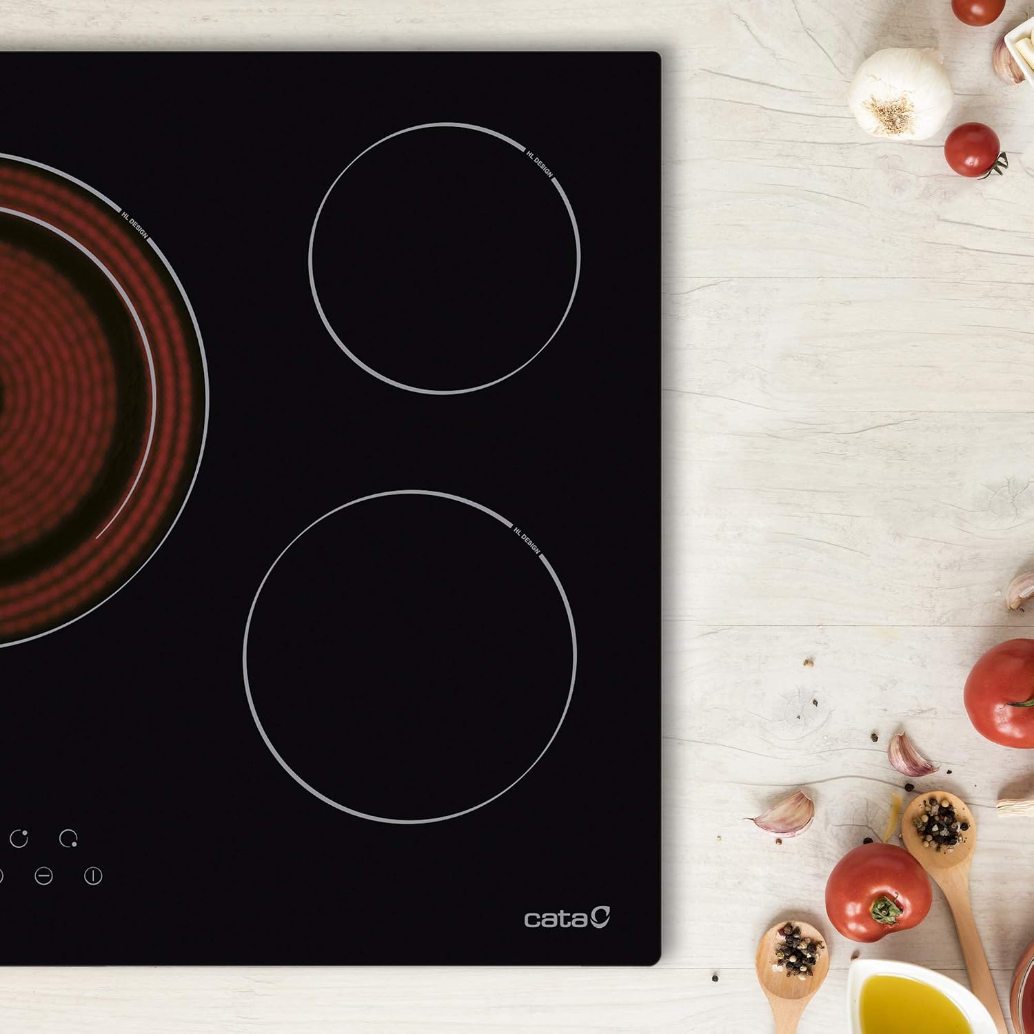 Cata BK Glass Ceramic Plates | TD 6003 | 3 High Light Cooking Zones | Width 59 cm | 9 Adjustable Levels | Total Power 5.4 kW | Black, 1800 W, Ceramic - Image 4
