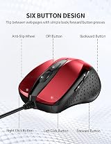 TECKNET Wired Mouse 6400 DPI 4 adjustable DPI 6-button Ergonomic USB Plug & Play view 5