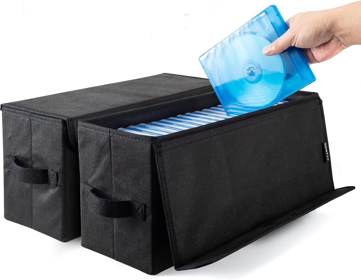 UENTIP DVD Storage Box,Pack of 2 DVD Case Storage,17.25"x6.25"x8", Container holds 40 DVDs in full jewel cases, 80 DVDs in slim cases, and 200 discs in DVD sleeves,Black (2pack-black-Covered type) — image 1