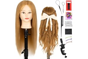 MYCNIMY Mannequin Head with Human Hair 80% Real Hair Straight 26"-28" for Braiding Hair Styling Training Hairart Barber Hairdressing Fashion Salon Display (#27 Light brown)