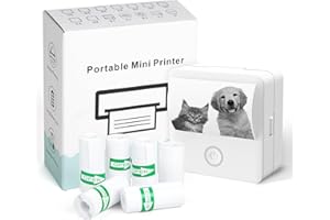 ADBAOBO X6 Mini Sticker Printer, Pocket Thermal Printer with 6 Roll Papers, Notebuddy Portable Printer for Study Notes, DIY, Scrapbook, Journal, Memo, List, Inkless Sticker Printer for Phone & Tablet