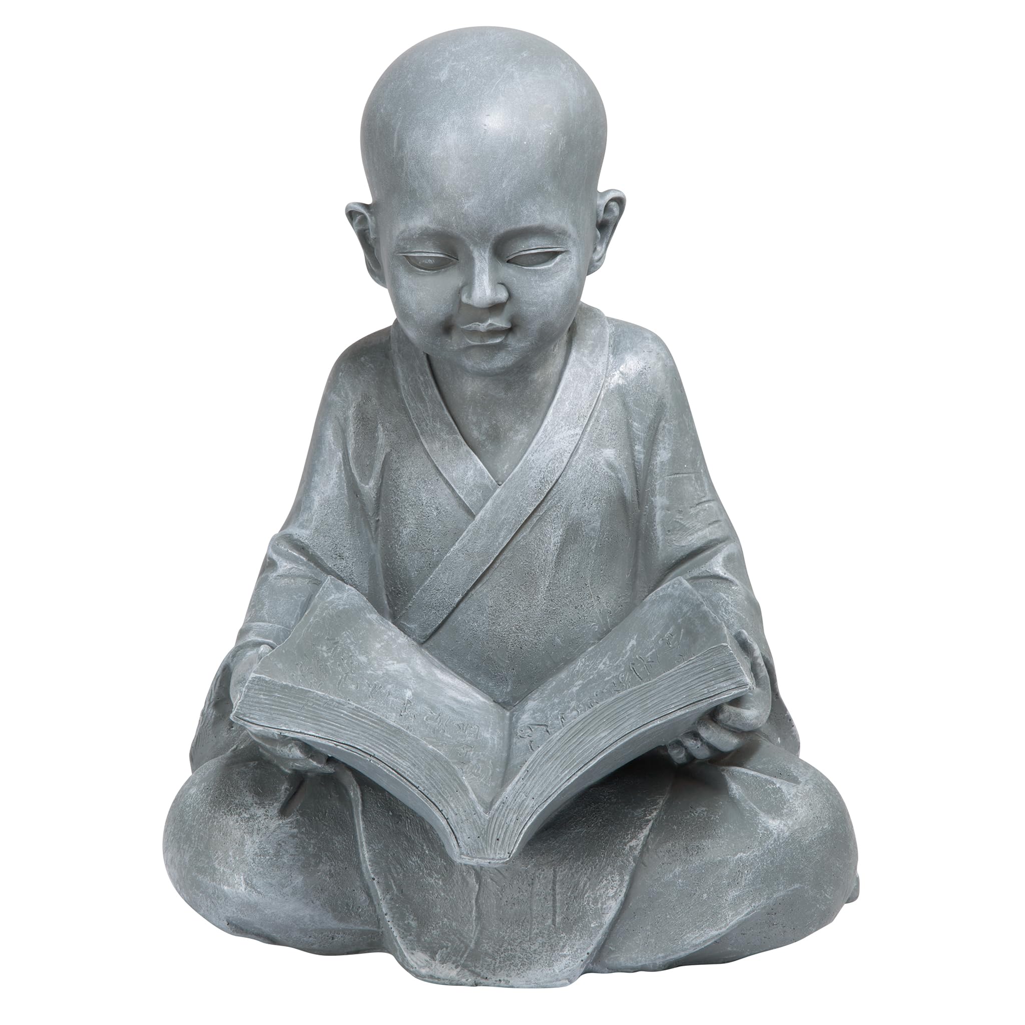 Design Toscano QL4195 Baby Buddha Studying The Five Precepts Asian Decor Garden Statue, 30 cm, Polyresin, Greystone