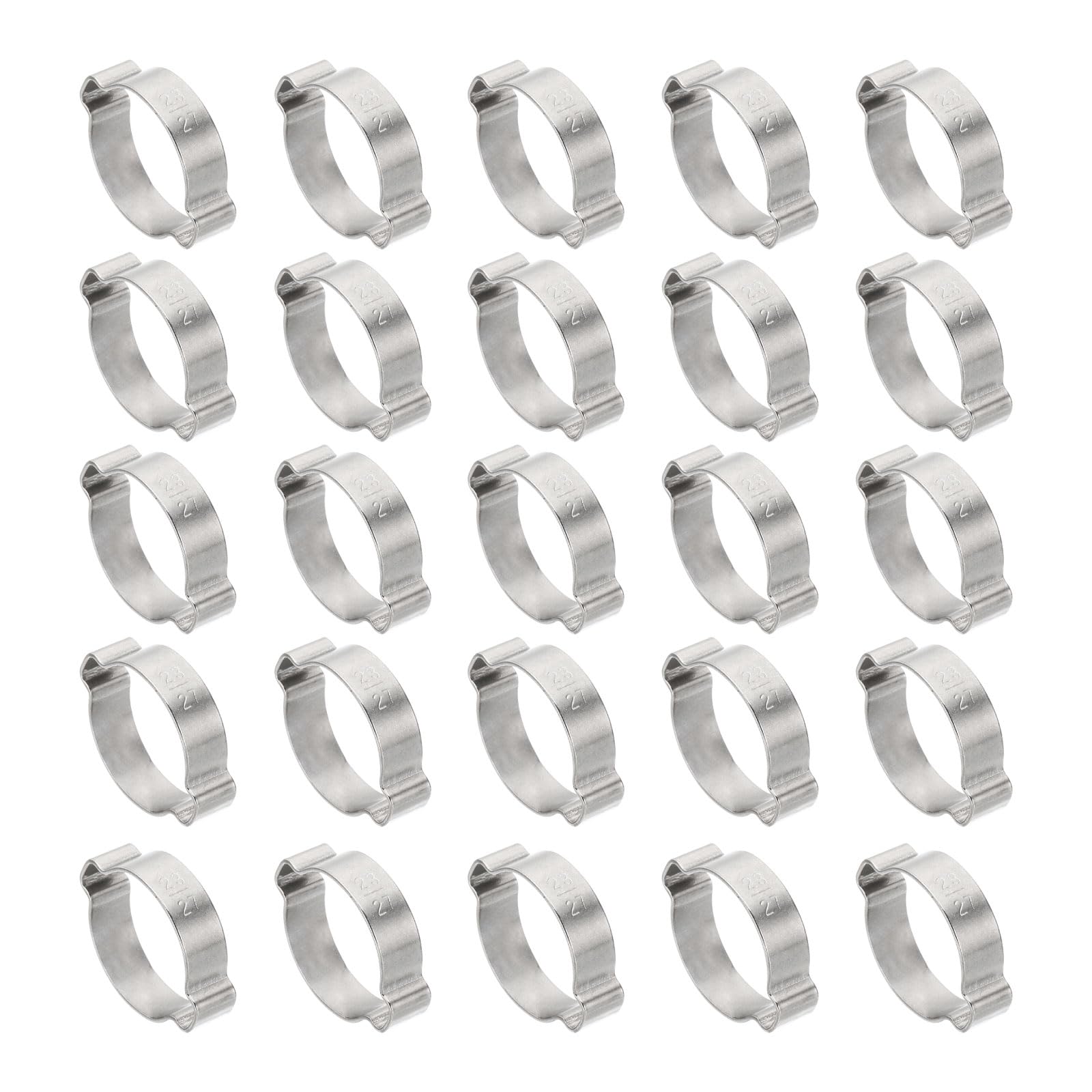 PATIKIL 30 Pack 23-27mm Double Ear Hose Clamp, 304 Stainless Steel O Clip Crimp Rings for Fuel Petrol Pipe Tube Fitting Connections, Silver Tone