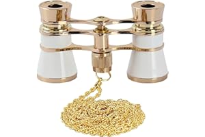 AiScrofa Opera Glasses Binoculars 3X25,Mini Binocular Compact Lightweight,with Chain for Adults Kids Women in Musical Concert (White with Chain)