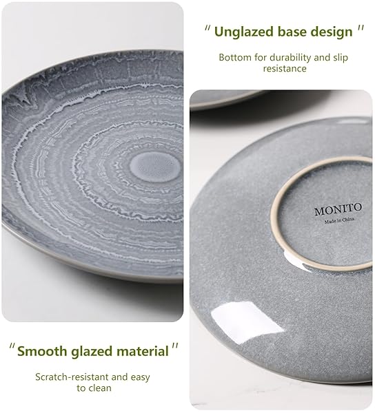 MONITO CERAMIC DINNER PLATES SET OF 6,10.5 INCH REACTIVE GLAZE PORCELAIN PLATES, DINNERWARE DISHES SET FOR KITCHEN,MICROWAVE,DISHWASHER, PSYCHEDELIC GREY