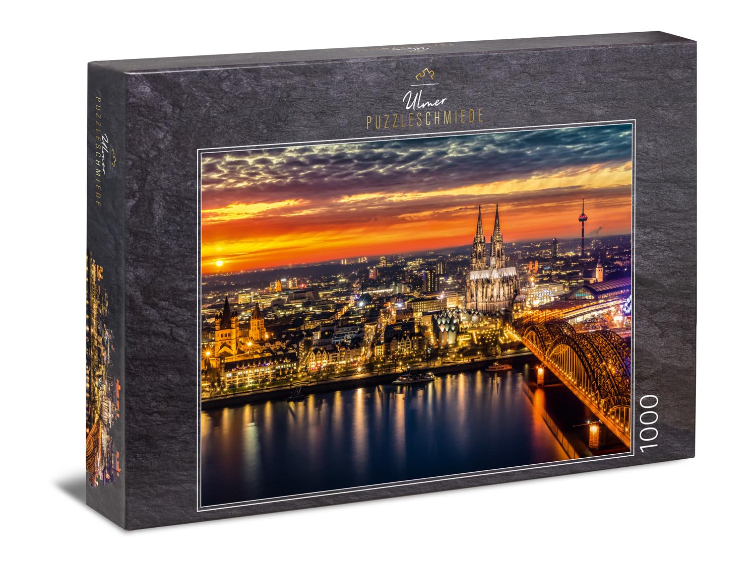 Ulmer Puzzleschmiede - Puzzle "Cologne" - 1000 pieces jigsaw puzzle - Cologne's old town at sunset with the cathedral and Hohenzollern bridge