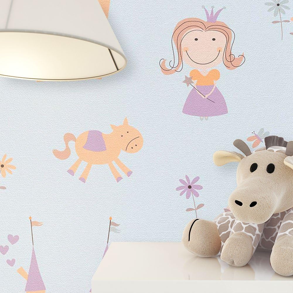 NEWROOM Wallpaper Children Kids pale blue animals bear children paper blue,grey,pale,rosa,white cute Rabbit