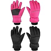 SATINIOR 2 Pairs Kids Winter Snow Gloves Windproof Warm Thick Ski Gloves Adjustable for Kids Girls Boys Toddler Outdoor Cold Weather