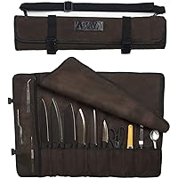 Asaya Canvas Chef Knife Roll Bag - 10 Knife Slots and a Large Zipper Pocket - Durable 10oz Canvas Knife Case with an Adjustab