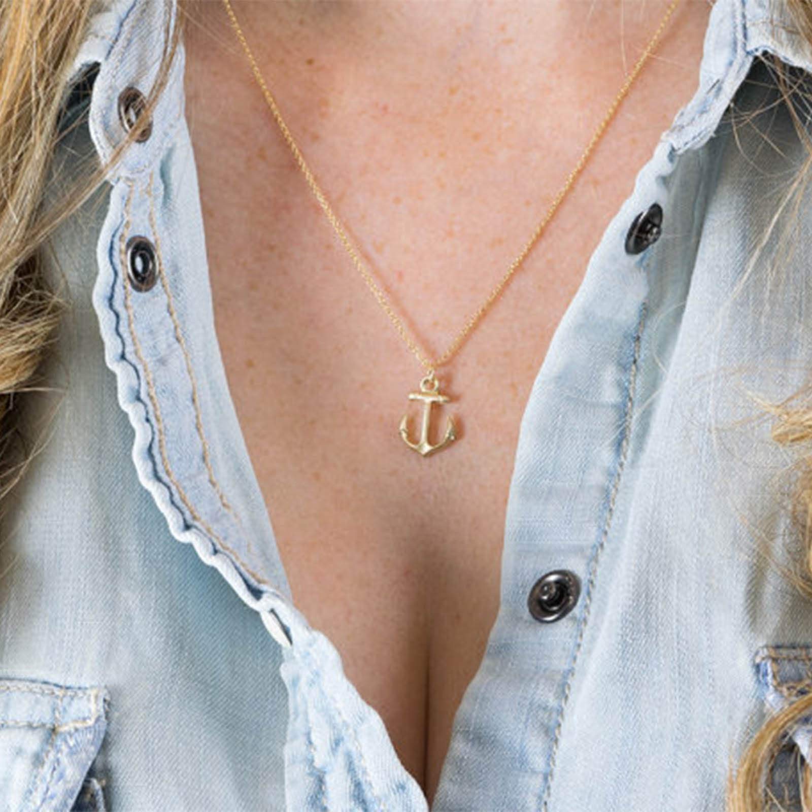 TseenYi Anchor Pendant Necklace Choker Minimalist Gold Anchor Collar Chain Necklace Beach Ocean Nature Necklaces Jewelry for Women and Girls (Gold)