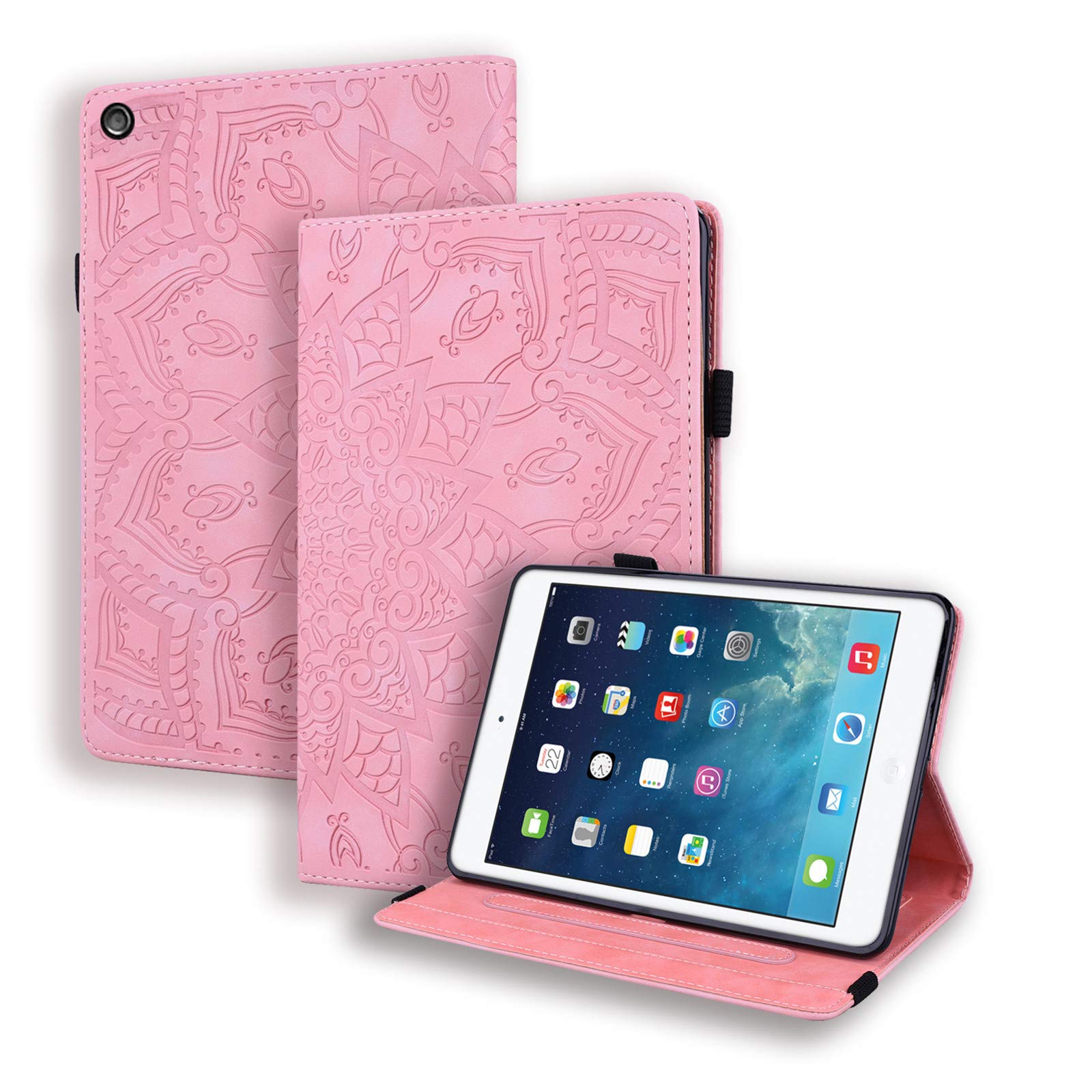 USTY Case for All-New Fire HD 10 Tablet (9th/7th/5th Generation, 2019/2017/2015 Release) - Slim Folio Stand Premium PU Flower Leather Case with Strap/Card Holders Protective Cover, Pink