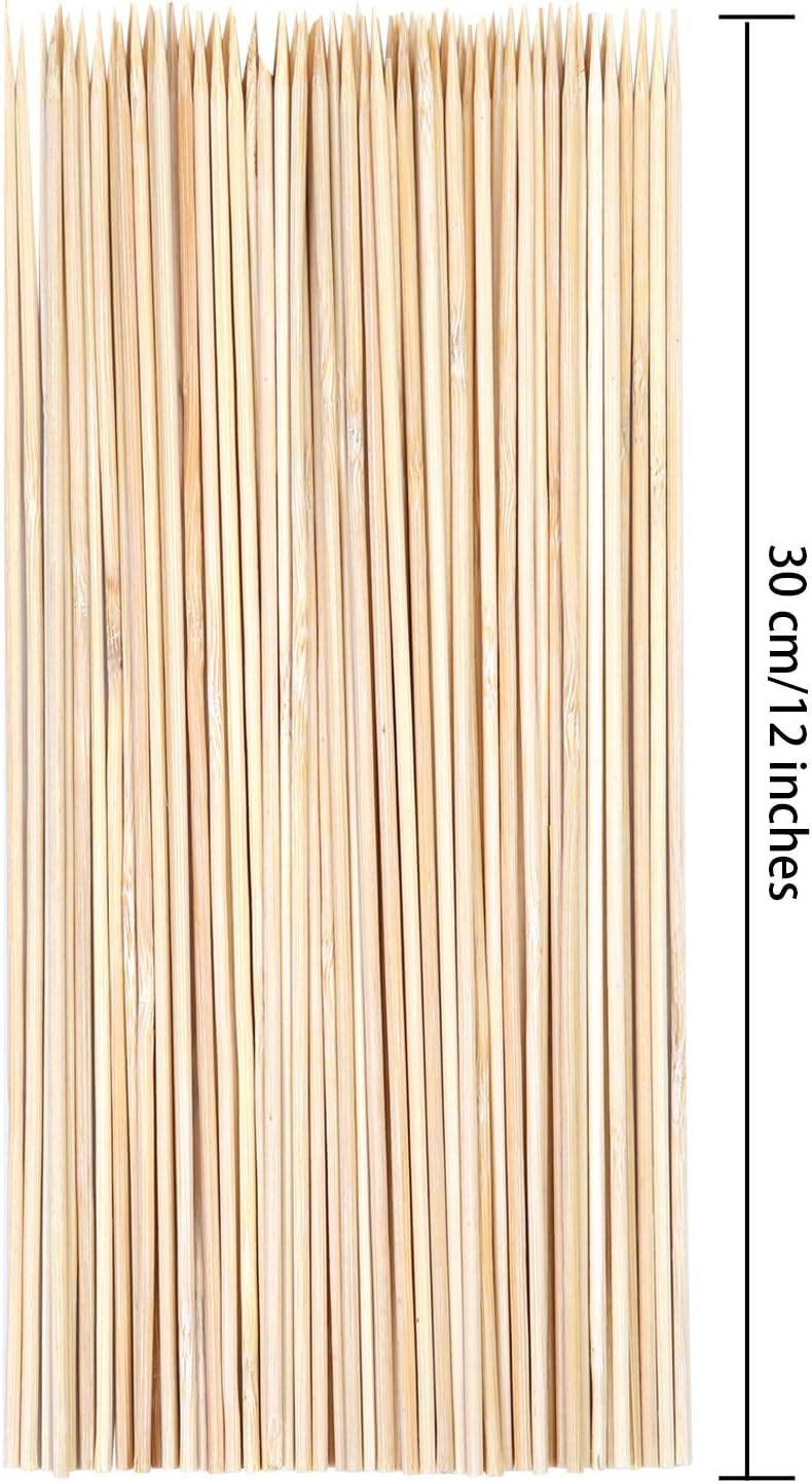 Aneco 30 cm/12 inches Bamboo Skewers Natural Wooden Skewers Sticks for BBQ Cocktail, Shish Kabobs, Party Essentials, 100 Pieces - Image 3