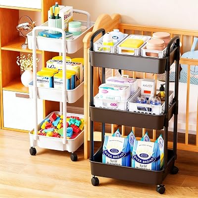 Multibao 3 Tier Storage Trolley Cart on Wheels Black 35x24x68 cm