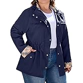 Bloggerlove Rain Jacket Women Plus Size Long Raincoat with Hood Waterproof Outdoor Trench Coat