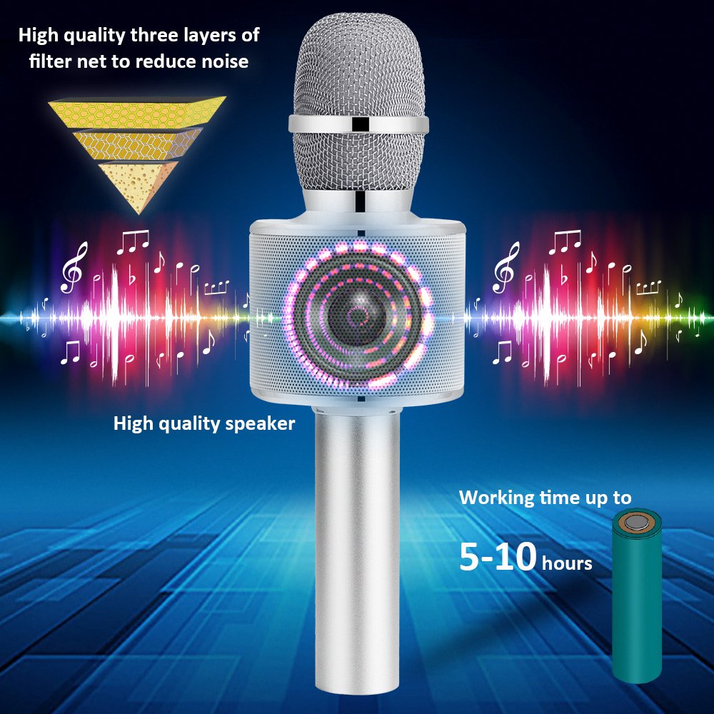 Q37 Purple BONAOK Wireless Bluetooth Karaoke Microphone,3in1 Portable Handheld karaoke Mic