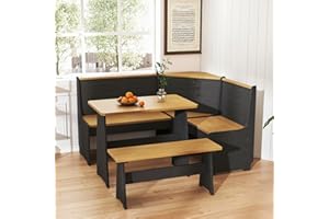 KOBY HOME Breakfast Nook Kitchen Corner Dining Table Bench Chair Set, Space-Saving 3-4 Seat L-Shape for Family Home Black Wood