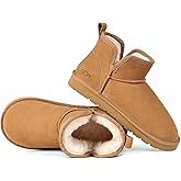 OOW Winter Ankle Genuine Suede Boots for Women Snow Slip On Comfort Short Booties Fall Warm Casual Fuzzy Shoes for Indoor & Outdoor