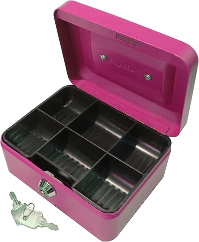Cathedral Products Key Lockable Cash Box 6 Inch Pink with Lift Out Tray