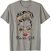 Pisces Girl Woman Face Leopard Bandana glasses T-Shirt