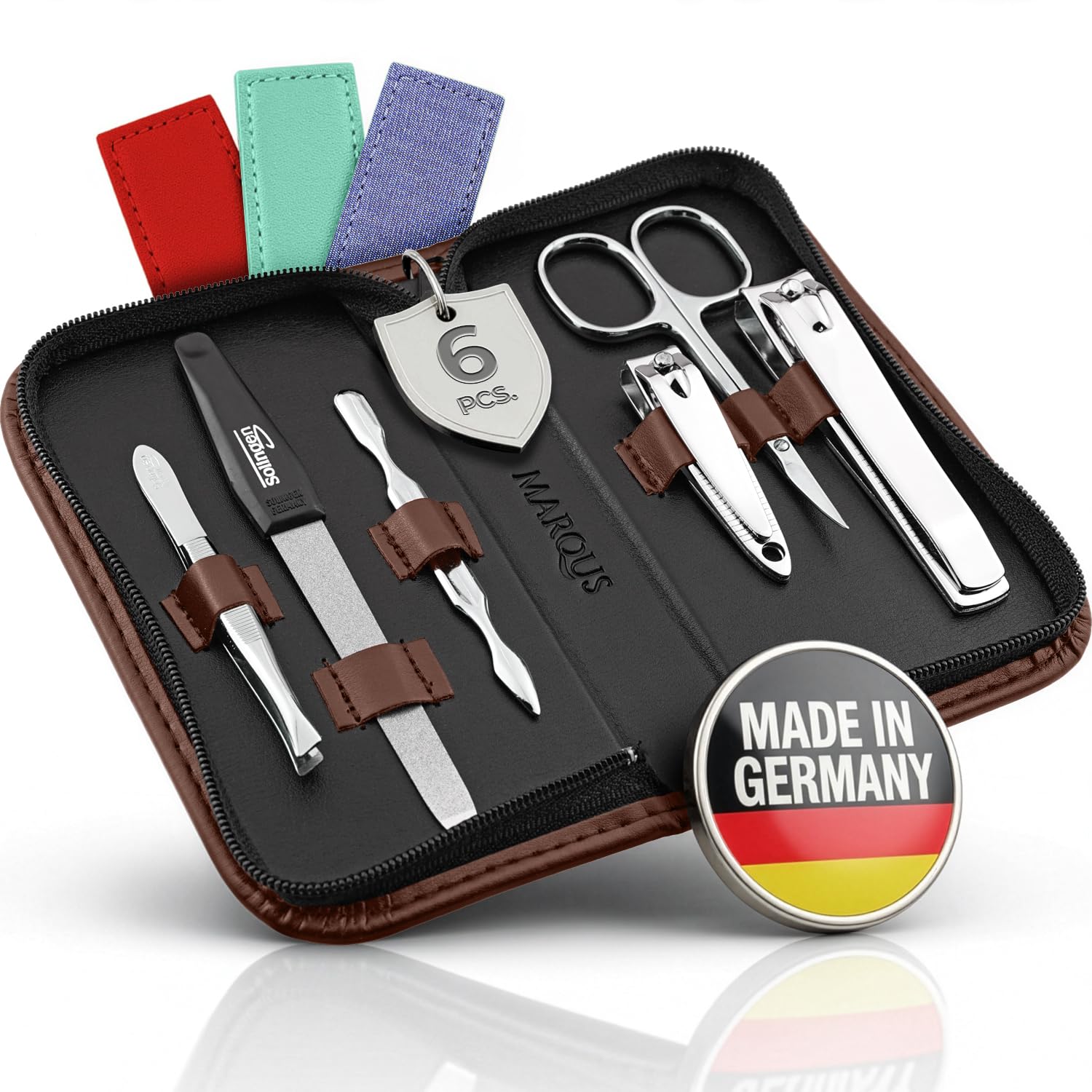 Solingen Manicure Set for Women and Men - 6-Piece Nail Grooming Kit - Pedicure Tools - Ideal for Travelling, as a present and home use, Brown